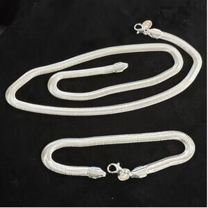 925 Sterling Silver Necklace & Bracelet Set Snake Chain Christmas Birthday Gift